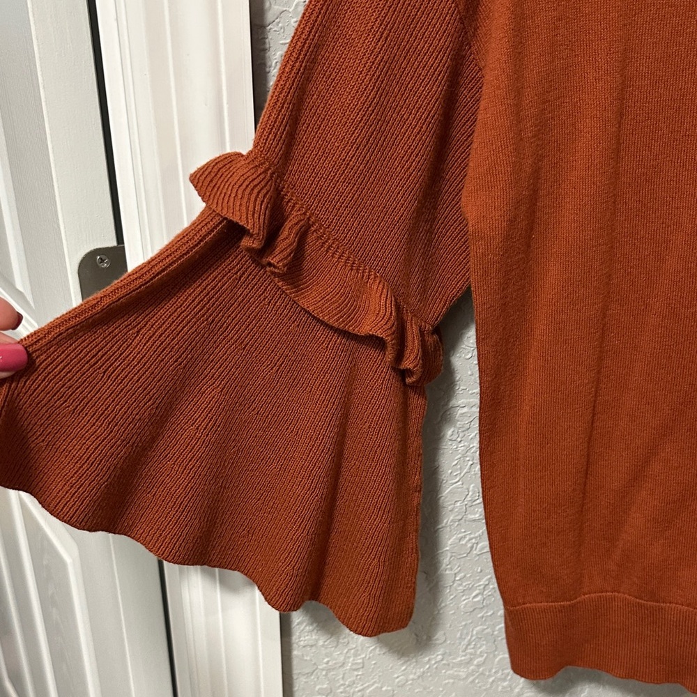 Ann Taylor Factory Ruffled Bell Sleeve Knit Top - Rust Orange